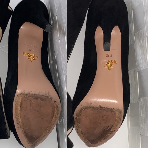 Prada Black Suede Leather Open Toe Calzature Donna Camoscio Basic Platforms 37.5 - Picture 8 of 10